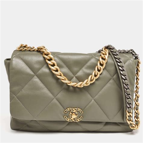 fatigue green chanel|CHANEL Fatigue Green Quilted Leather Maxi 19 Shoulder Bag.